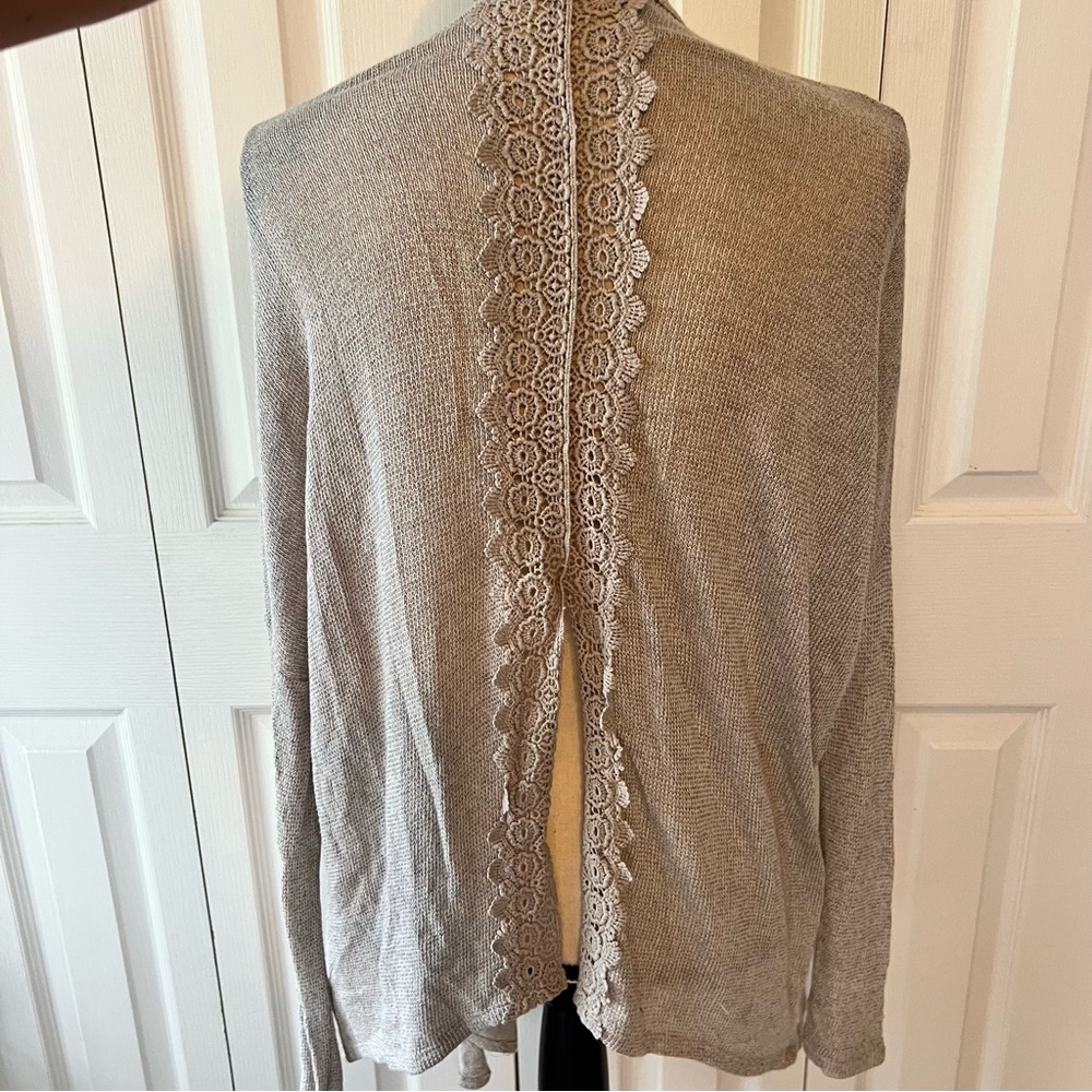 Abercrombie & Fitch Y2K Lace-Trimmed Crochet Tan Open Back Cardigan Size XS/S